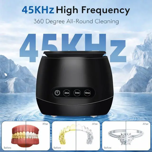 Alt view image 5 of 7 - Ultrasonic Cleaner, 45kHz Ultrasonic Retainer Cleaner Machine with Three Modes, Toothbrush, Jewelry, Rings and More, Black