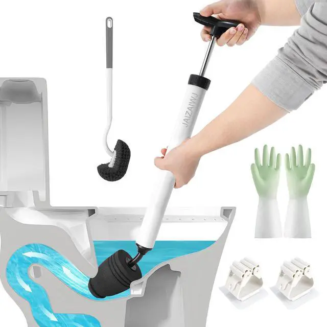 Main image of Toilet Plunger & Bathroom Plunger, Toilet Brush and Plunger Set - Powerful Air air Plunger & Toilet Auger, High Pressure Toilet Clog Tool for Sinks, Floor Drains & Clogged Pipes