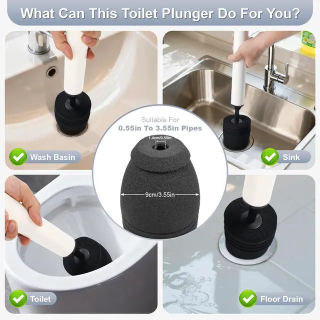 Alt view image 3 of 7 - Toilet Plunger & Bathroom Plunger, Toilet Brush and Plunger Set - Powerful Air air Plunger & Toilet Auger, High Pressure Toilet Clog Tool for Sinks, Floor Drains & Clogged Pipes