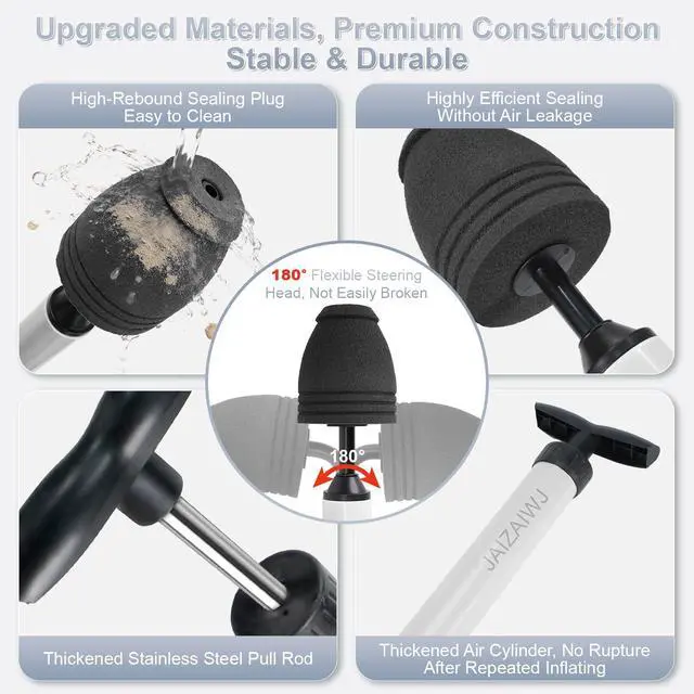 Alt view image 5 of 7 - Toilet Plunger & Bathroom Plunger, Toilet Brush and Plunger Set - Powerful Air air Plunger & Toilet Auger, High Pressure Toilet Clog Tool for Sinks, Floor Drains & Clogged Pipes