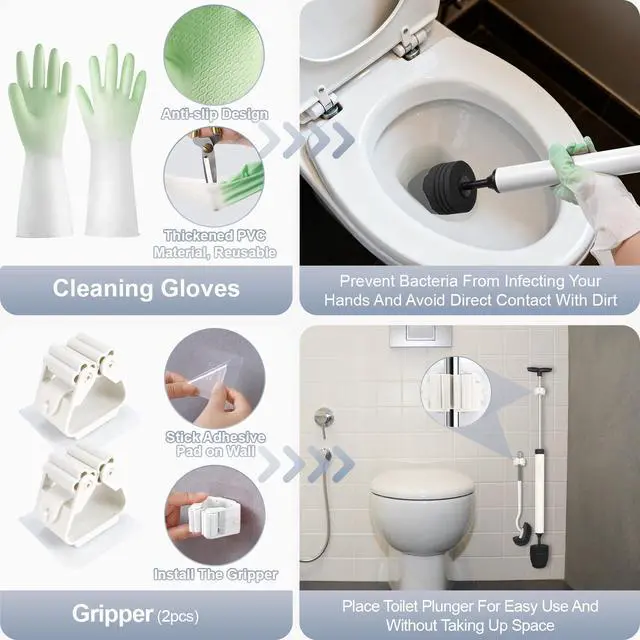 Alt view image 7 of 7 - Toilet Plunger & Bathroom Plunger, Toilet Brush and Plunger Set - Powerful Air air Plunger & Toilet Auger, High Pressure Toilet Clog Tool for Sinks, Floor Drains & Clogged Pipes
