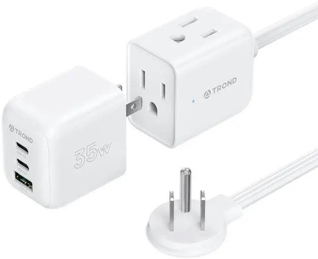 Main image of Travel Power Strip with Detachable USB C Ports Fast Charge GaN III PD35W, 5ft Flat Plug Extension Cord with Multiple Outlets, for Home Hotel Dorm Room Cruise Ship Essentials, White