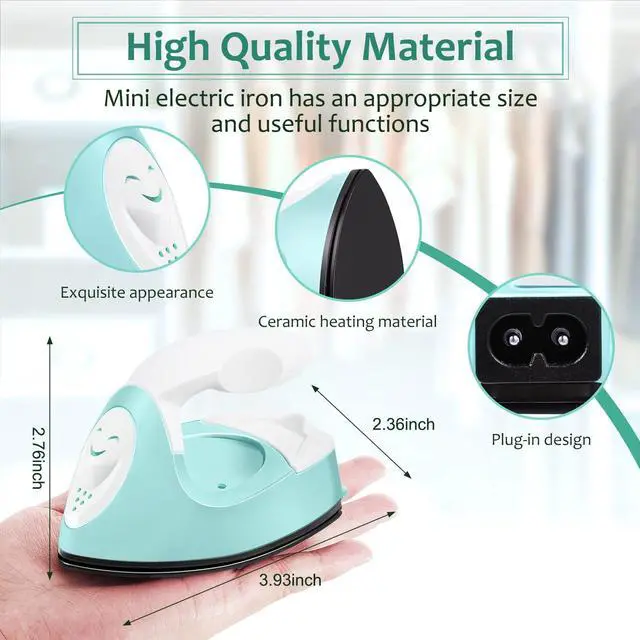 Alt view image 2 of 7 - Mini Craft Iron Mini Heat Press Small Iron 3.93 x 2.36 x 2.76 in Portable Handy Tiny Flatiron with Charging Base Accessory for Fuse Bead Patch DIY Heat Transfer Vinyl(Mint Green)