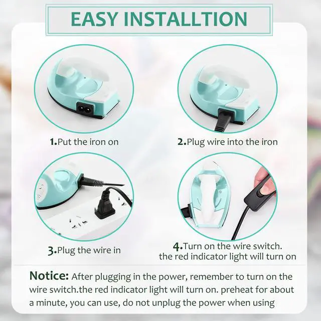 Alt view image 3 of 7 - Mini Craft Iron Mini Heat Press Small Iron 3.93 x 2.36 x 2.76 in Portable Handy Tiny Flatiron with Charging Base Accessory for Fuse Bead Patch DIY Heat Transfer Vinyl(Mint Green)