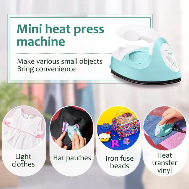 Alt view image 5 of 7 - Mini Craft Iron Mini Heat Press Small Iron 3.93 x 2.36 x 2.76 in Portable Handy Tiny Flatiron with Charging Base Accessory for Fuse Bead Patch DIY Heat Transfer Vinyl(Mint Green)