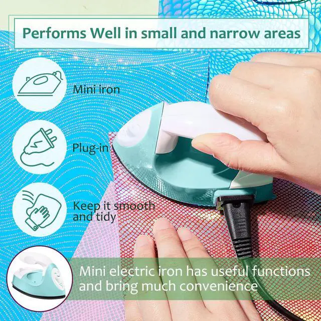 Alt view image 6 of 7 - Mini Craft Iron Mini Heat Press Small Iron 3.93 x 2.36 x 2.76 in Portable Handy Tiny Flatiron with Charging Base Accessory for Fuse Bead Patch DIY Heat Transfer Vinyl(Mint Green)