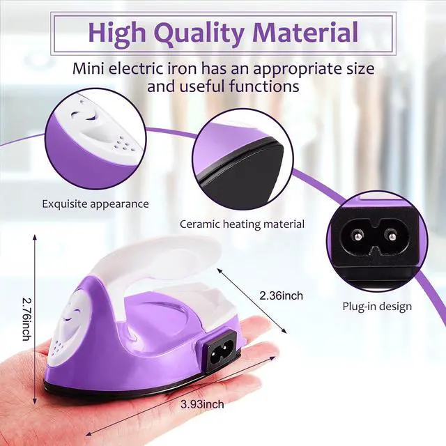 Alt view image 2 of 7 - Mini Craft Iron Mini Heat Press Small Iron 3.93 x 2.36 x 2.76 in Portable Handy Tiny Flatiron with Charging Base Accessory for Fuse Bead Patch DIY Heat Transfer Vinyl(Purple)