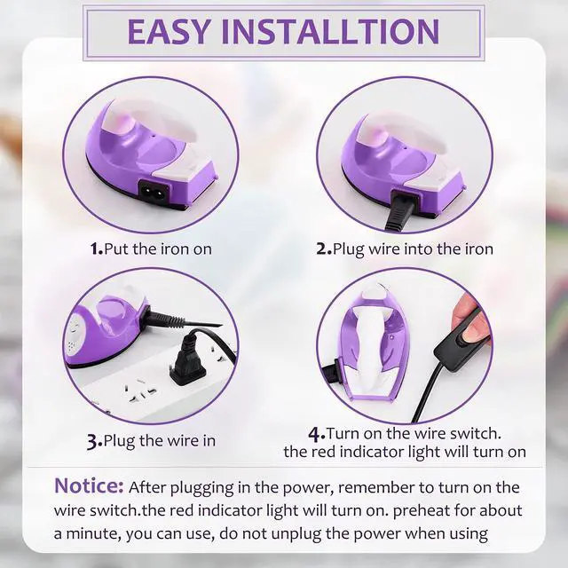 Alt view image 3 of 7 - Mini Craft Iron Mini Heat Press Small Iron 3.93 x 2.36 x 2.76 in Portable Handy Tiny Flatiron with Charging Base Accessory for Fuse Bead Patch DIY Heat Transfer Vinyl(Purple)