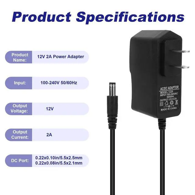 Alt view image 2 of 7 - 12V Shiatsu Back and Neck Massager Power Cord, 2A DC Power Cord Massager Charger Compatible with Nekteck Resteck Mirakel InvoSpa Papillon Mo Cuishle Snailax Medcursor Etekcity Mountrax Zyllion Comfier