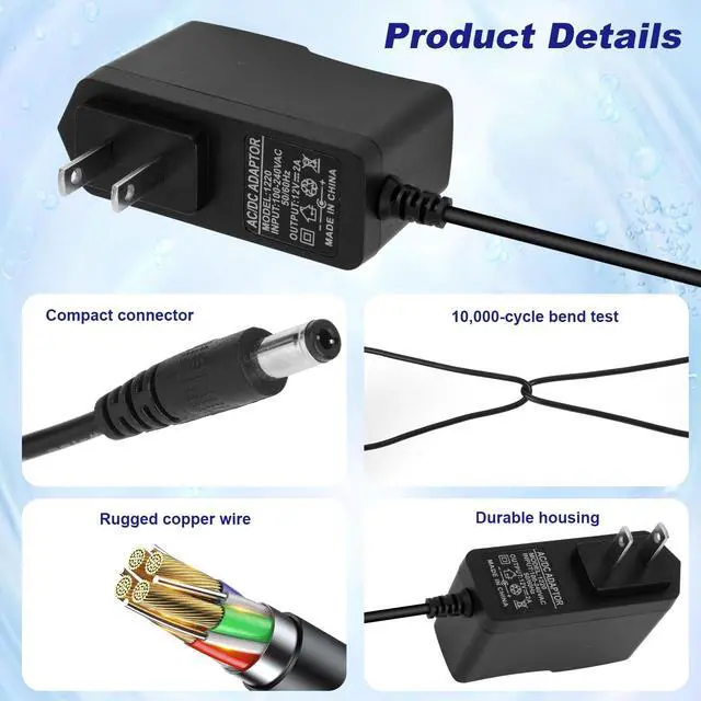 Alt view image 4 of 7 - 12V Shiatsu Back and Neck Massager Power Cord, 2A DC Power Cord Massager Charger Compatible with Nekteck Resteck Mirakel InvoSpa Papillon Mo Cuishle Snailax Medcursor Etekcity Mountrax Zyllion Comfier