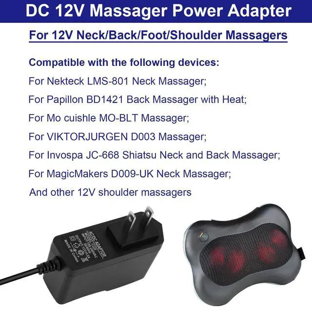 Alt view image 5 of 7 - 12V Shiatsu Back and Neck Massager Power Cord, 2A DC Power Cord Massager Charger Compatible with Nekteck Resteck Mirakel InvoSpa Papillon Mo Cuishle Snailax Medcursor Etekcity Mountrax Zyllion Comfier