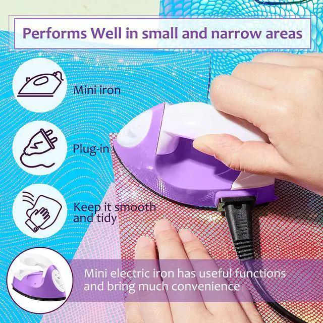 Alt view image 4 of 7 - Mini Craft Iron Mini Heat Press Small Iron 3.93 x 2.36 x 2.76 in Portable Handy Tiny Flatiron with Charging Base Accessory for Fuse Bead Patch DIY Heat Transfer Vinyl(Purple)