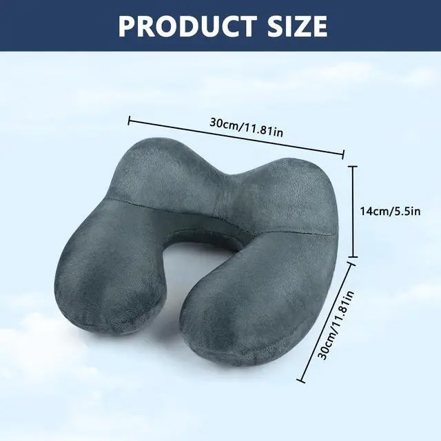 Alt view image 2 of 7 - Inflatable Travel Pillow, Inflatable Travel Pillow for Airplane, Soft Velvet Neck Support, Lightweight Ergonomic Sleeping Neck Pillow for Airplane, Car, Train, Office, Camping (Grey)