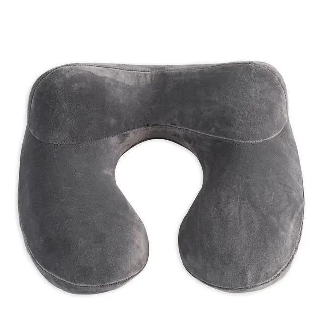 Alt view image 2 of 7 - Inflatable Travel Pillow, Neck Pillow Support for Traveling, Airplanes, Cars, and Offices with Compact Carrying Bag, Soft Velvet Washable Cover, Ideal for Adult Sleepers (Grey)