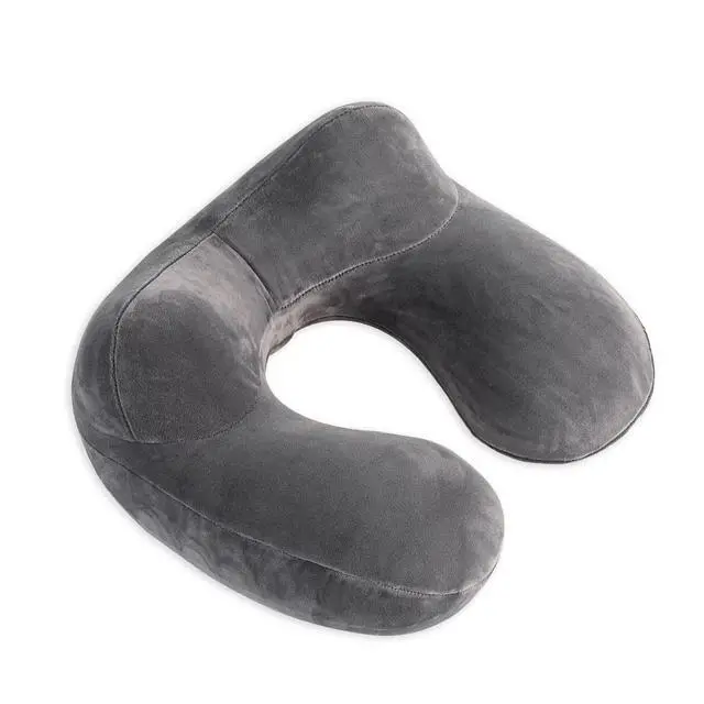 Alt view image 3 of 7 - Inflatable Travel Pillow, Neck Pillow Support for Traveling, Airplanes, Cars, and Offices with Compact Carrying Bag, Soft Velvet Washable Cover, Ideal for Adult Sleepers (Grey)
