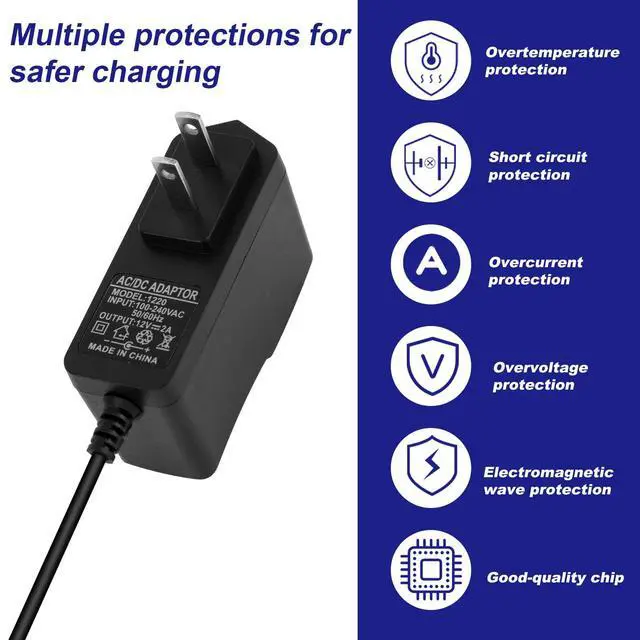 Alt view image 3 of 7 - 12V Shiatsu Back and Neck Massager Power Cord, 2A DC Power Cord Massager Charger Compatible with Nekteck Resteck Mirakel InvoSpa Papillon Mo Cuishle Snailax Medcursor Etekcity Mountrax Zyllion Comfier