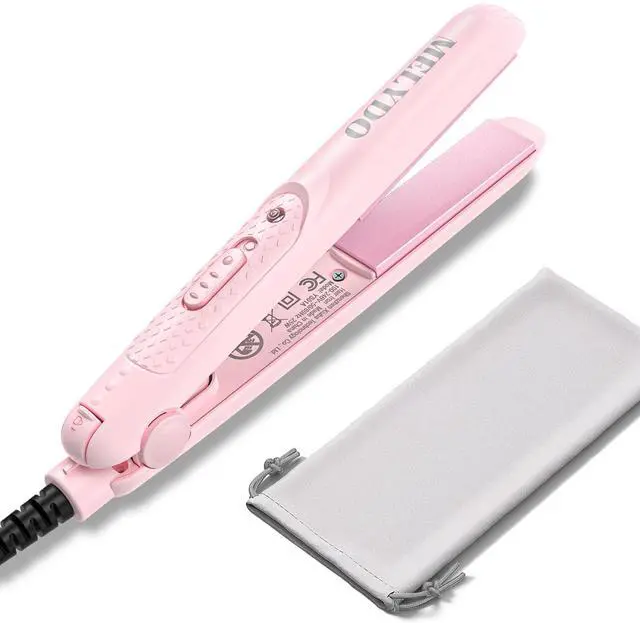 Main image of Mini Flat Iron for Travel, 0.7 Inch Small Hair Straightener for Short Hair & Bangs, Fast Heat Up 2-in-1 Straightening & Curling Iron, Dual Voltage Portable Mini Straightener with Pouch (Pink)