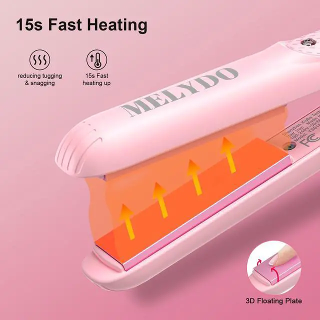 Alt view image 2 of 7 - Mini Flat Iron for Travel, 0.7 Inch Small Hair Straightener for Short Hair & Bangs, Fast Heat Up 2-in-1 Straightening & Curling Iron, Dual Voltage Portable Mini Straightener with Pouch (Pink)