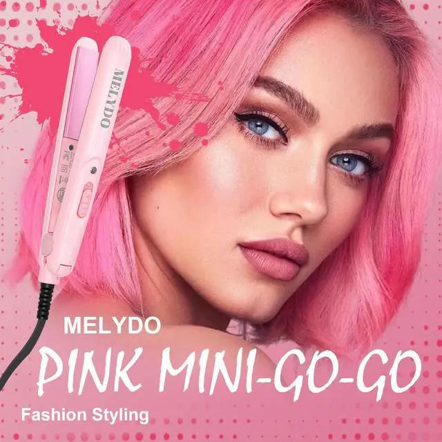 Alt view image 6 of 7 - Mini Flat Iron for Travel, 0.7 Inch Small Hair Straightener for Short Hair & Bangs, Fast Heat Up 2-in-1 Straightening & Curling Iron, Dual Voltage Portable Mini Straightener with Pouch (Pink)