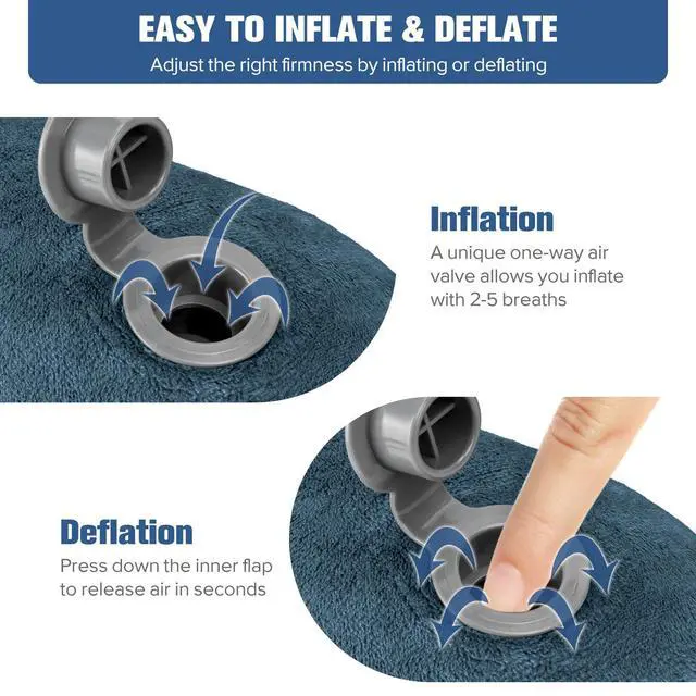 Alt view image 5 of 7 - Inflatable Travel Pillow for Sleeping Airplane - Inflatable Neck Pillow for Traveling on Plane with Washable Cover, Blow up Neck Travel Pillow for Airplanes, Cars - Portable and Comfortable