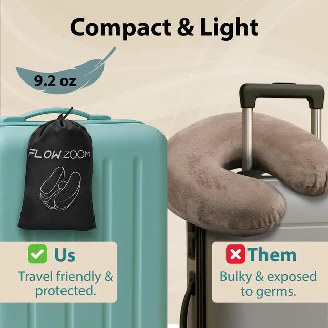 Alt view image 7 of 7 - Air Inflatable Neck Pillow for Traveling on Plane - H-Shape Hooded Airplane Pillow with 5 Snooze Modes, Fast Inflation, Pressure Control, Cozy Clip-On Hood & Plushy Cover - Size L, Jet Black