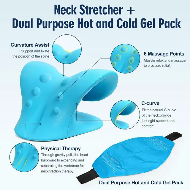 Alt view image 2 of 7 - Neck Stretcher & Gel Pack for Pain Relief, Cervical Traction Device Pillow with Hot Cold Compress, Reusable Ice Pack Wrap for Neck, Shoulder, Knee, Back, Hand Injuries, Swelling, Bruises, Sprains