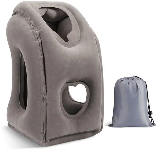Main image of Inflatable Travel Pillow, Comfortable Neck Pillow with Storage Bag Support Shoulder and Neck to Avoid Pain for Airplane Train Office Car Travel Home, Gray