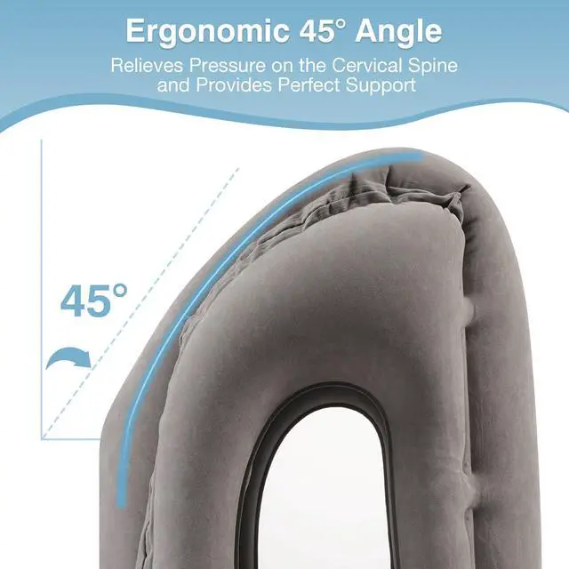 Alt view image 4 of 7 - Inflatable Travel Pillow, Comfortable Neck Pillow with Storage Bag Support Shoulder and Neck to Avoid Pain for Airplane Train Office Car Travel Home, Gray