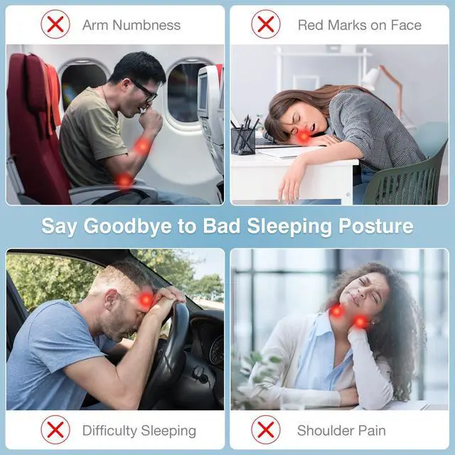 Alt view image 2 of 7 - Inflatable Travel Pillow, Comfortable Neck Pillow with Storage Bag Support Shoulder and Neck to Avoid Pain for Airplane Train Office Car Travel Home, Gray