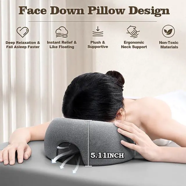 Alt view image 5 of 7 - Face Down Pillow for Massage Table,Massage Headrest for Bed,Stomach Sleeping,BBL Pillow After Surgery,Post-Eye Surgery Recovery,Tanning Pillow with Removable Cover