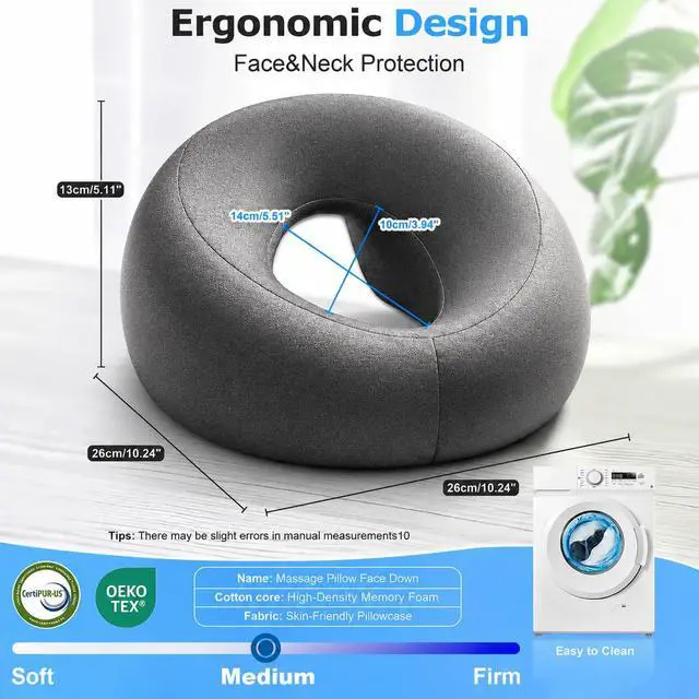 Alt view image 4 of 7 - Face Down Pillow for Massage Table,Massage Headrest for Bed,Stomach Sleeping,BBL Pillow After Surgery,Post-Eye Surgery Recovery,Tanning Pillow with Removable Cover
