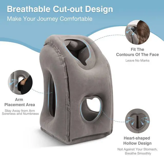Alt view image 3 of 7 - Inflatable Travel Pillow, Comfortable Neck Pillow with Storage Bag Support Shoulder and Neck to Avoid Pain for Airplane Train Office Car Travel Home, Gray