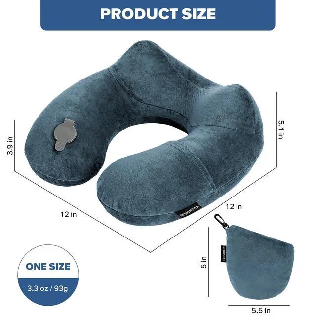 Alt view image 7 of 7 - Inflatable Travel Pillow for Sleeping Airplane - Inflatable Neck Pillow for Traveling on Plane with Washable Cover, Blow up Neck Travel Pillow for Airplanes, Cars - Portable and Comfortable