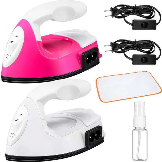 Main image of 2 Pieces Mini Craft Iron Travel Portable Flat Irons Mini Heat Press Iron with Charging Base Accessories for Beads Patch Clothes T Shirts Shoes Clothes and Hats