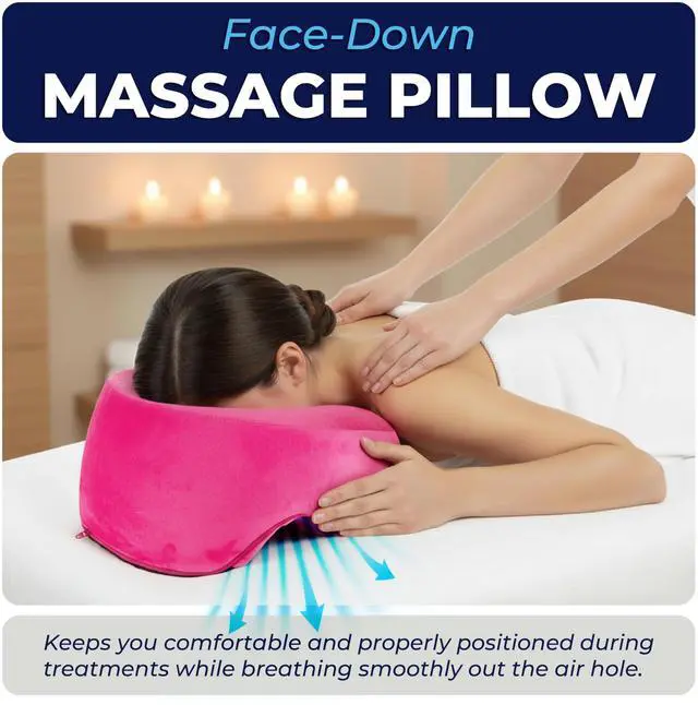 Alt view image 2 of 7 - Face Down Pillow for Massage Bed BBL & Eye Surgery Recovery Headrest | Stomach Sleeping Face Pillow for Prone Sleep, Tanning & Spa | Adjustable Memory Foam Cradle with Removable Cover (Pink)