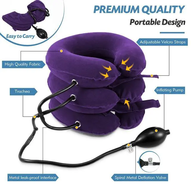 Alt view image 7 of 7 - Neck Stretcher for Neck Pain Relief, Cervical Traction Device, Neck Traction Device, Adjustable Inflatable Neck Brace & Cervical Neck Traction Device Home Use Decompression(Purple)