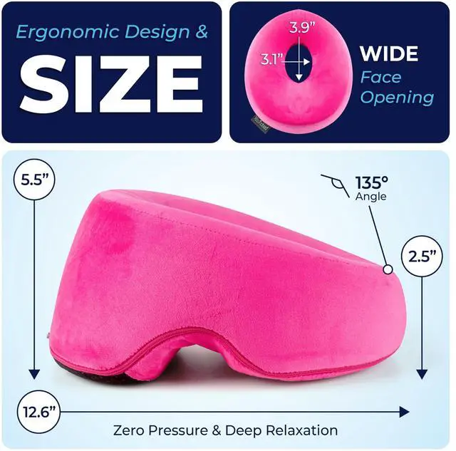 Alt view image 3 of 7 - Face Down Pillow for Massage Bed BBL & Eye Surgery Recovery Headrest | Stomach Sleeping Face Pillow for Prone Sleep, Tanning & Spa | Adjustable Memory Foam Cradle with Removable Cover (Pink)