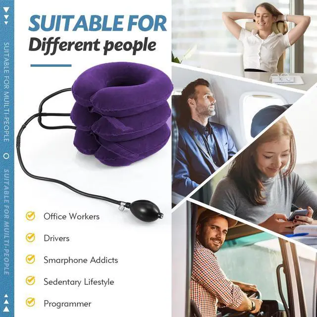 Alt view image 4 of 7 - Neck Stretcher for Neck Pain Relief, Cervical Traction Device, Neck Traction Device, Adjustable Inflatable Neck Brace & Cervical Neck Traction Device Home Use Decompression(Purple)