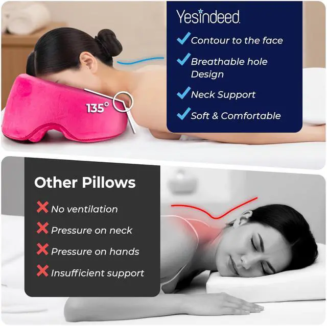 Alt view image 7 of 7 - Face Down Pillow for Massage Bed BBL & Eye Surgery Recovery Headrest | Stomach Sleeping Face Pillow for Prone Sleep, Tanning & Spa | Adjustable Memory Foam Cradle with Removable Cover (Pink)