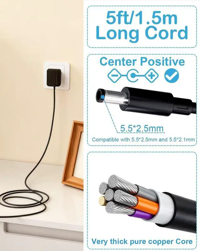 Alt view image 3 of 7 - for Nekteck Neck Massager Charger, 12V Power Cord Compatible with RESTECK, Nekteck, Boriwat, CuPiLo, Mo Cuishle, Snailax, Papillon Shiatsu Back Shoulder Neck and Foot Massager DC 12V 2A Power Adapter