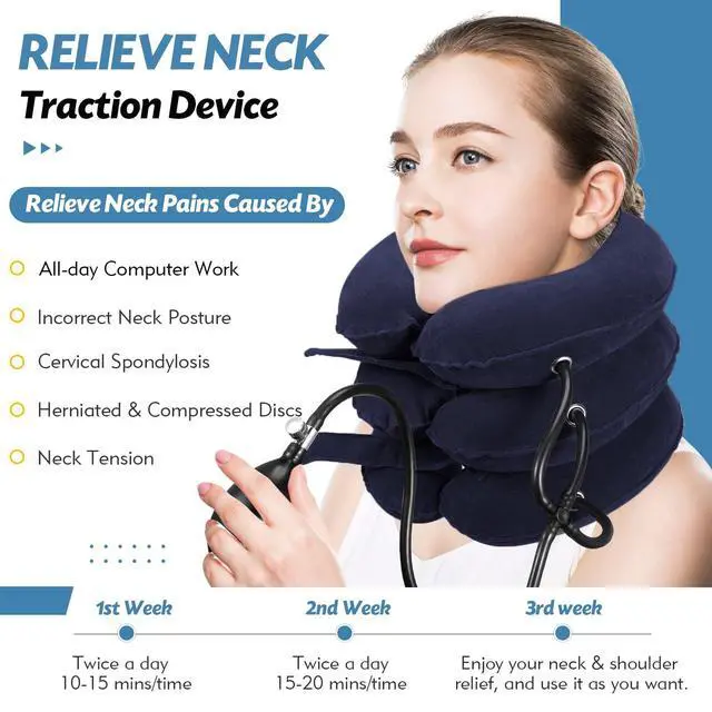 Alt view image 2 of 7 - Neck Stretcher, Neck Traction Device, Cervical Traction Device, Neck Pain Relief, Adjustable Inflatable Neck Brace & Neck Stretcher Cervical Traction, Neck Decompression Home Use (Blue)