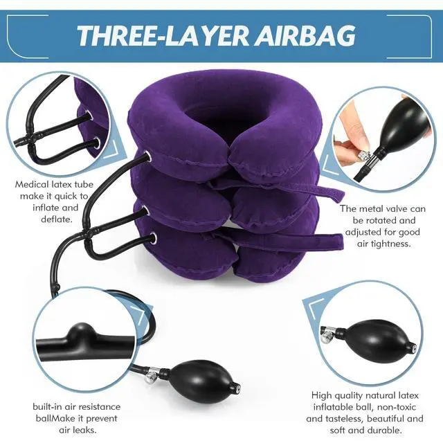 Alt view image 3 of 7 - Neck Stretcher for Neck Pain Relief, Cervical Traction Device, Neck Traction Device, Adjustable Inflatable Neck Brace & Cervical Neck Traction Device Home Use Decompression(Purple)