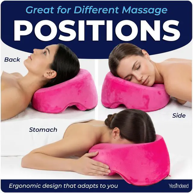 Alt view image 4 of 7 - Face Down Pillow for Massage Bed BBL & Eye Surgery Recovery Headrest | Stomach Sleeping Face Pillow for Prone Sleep, Tanning & Spa | Adjustable Memory Foam Cradle with Removable Cover (Pink)