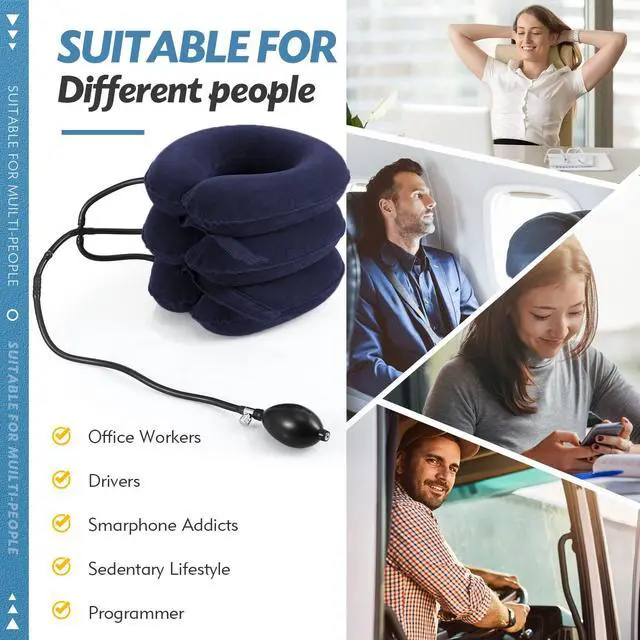Alt view image 4 of 7 - Neck Stretcher, Neck Traction Device, Cervical Traction Device, Neck Pain Relief, Adjustable Inflatable Neck Brace & Neck Stretcher Cervical Traction, Neck Decompression Home Use (Blue)