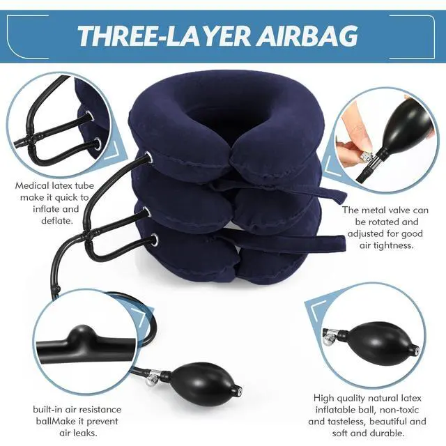 Alt view image 5 of 7 - Neck Stretcher, Neck Traction Device, Cervical Traction Device, Neck Pain Relief, Adjustable Inflatable Neck Brace & Neck Stretcher Cervical Traction, Neck Decompression Home Use (Blue)