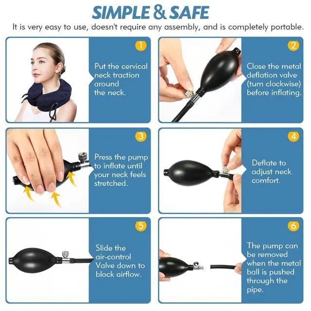 Alt view image 7 of 7 - Neck Stretcher, Neck Traction Device, Cervical Traction Device, Neck Pain Relief, Adjustable Inflatable Neck Brace & Neck Stretcher Cervical Traction, Neck Decompression Home Use (Blue)