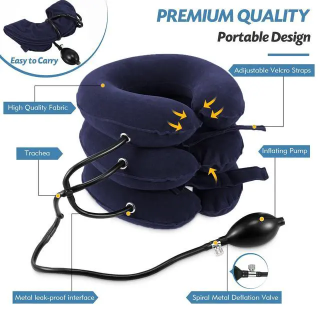 Alt view image 6 of 7 - Neck Stretcher, Neck Traction Device, Cervical Traction Device, Neck Pain Relief, Adjustable Inflatable Neck Brace & Neck Stretcher Cervical Traction, Neck Decompression Home Use (Blue)