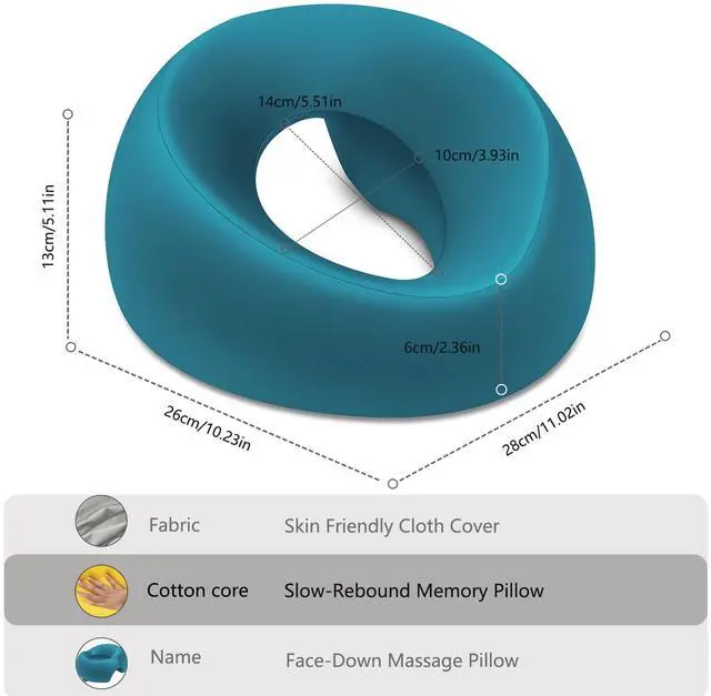 Alt view image 2 of 7 - Memory Foam Prone Massage Pillow - Ergonomic Face Down Pillow for Massage Table, Home Sleeping & Post-Surgery Recovery Comfortable Face-Down Sleeping & Spa Use (Klein Blue)