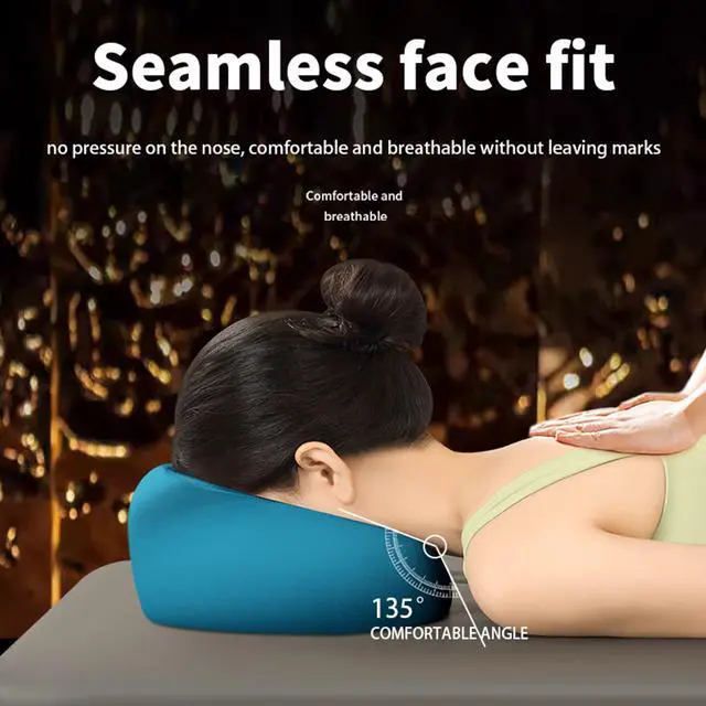 Alt view image 5 of 7 - Memory Foam Prone Massage Pillow - Ergonomic Face Down Pillow for Massage Table, Home Sleeping & Post-Surgery Recovery Comfortable Face-Down Sleeping & Spa Use (Klein Blue)