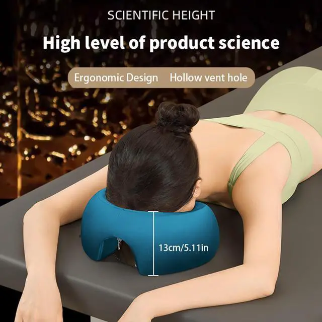 Alt view image 3 of 7 - Memory Foam Prone Massage Pillow - Ergonomic Face Down Pillow for Massage Table, Home Sleeping & Post-Surgery Recovery Comfortable Face-Down Sleeping & Spa Use (Klein Blue)